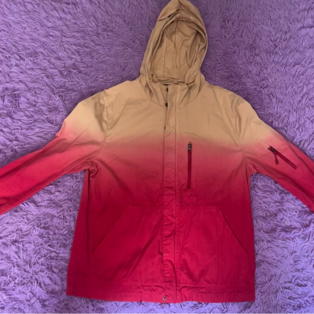 Gradient Hooded Jacket in Red and Tan